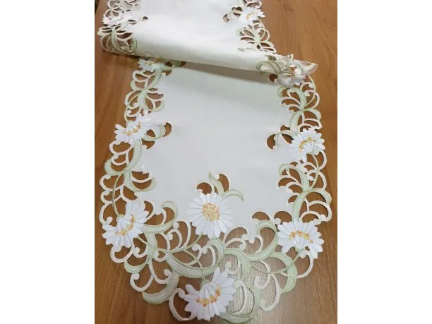Bieżnik Haftowany - 40x110 - Białe Margaretki - 7644 szal