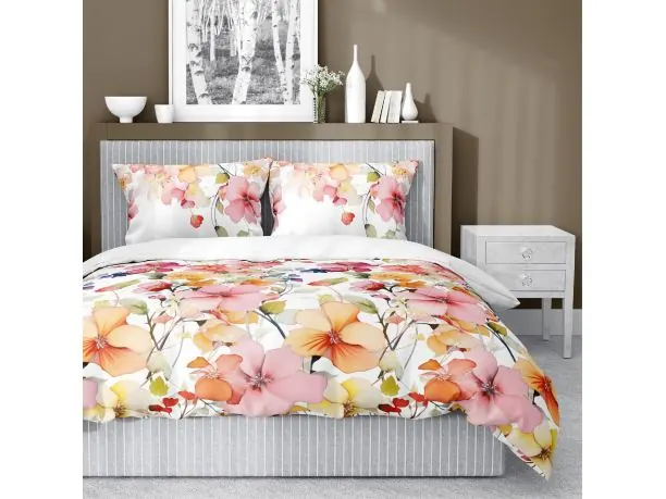 Pościel satynowa 220x200+2/70x80 kolorowe kwiaty wz. 5478 a detexpol