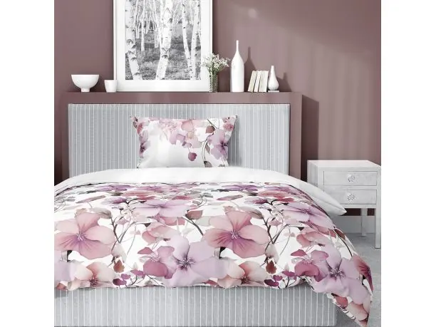 Pościel satynowa 140x200+1/70x80 wrzosowe kwiaty wz. 5478 b detexpol