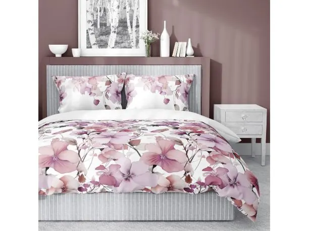 Pościel satynowa 160x200+2/70x80 wrzosowe kwiaty wz. 5478 b detexpol