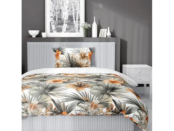 Pościel satynowa 140x200+1/70x80 kwiaty tropikalne wz. 5479 a detexpol