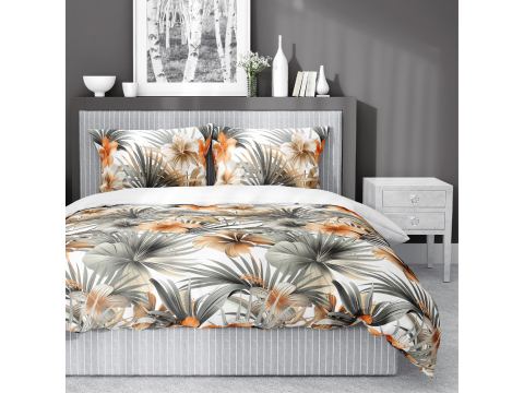 Pościel satynowa 160x200+2/70x80 kwiaty tropikalne wz. 5479 a detexpol