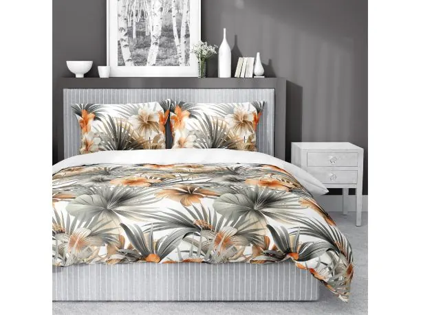 Pościel satynowa 160x200+2/70x80 kwiaty tropikalne wz. 5479 a detexpol