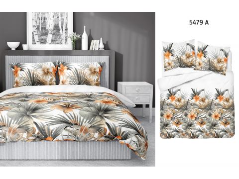 Pościel satynowa 160x200+2/70x80 kwiaty tropikalne wz. 5479 a detexpol