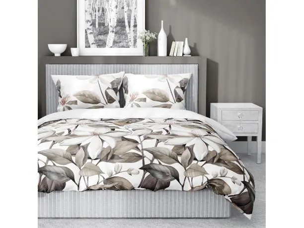 Pościel satynowa 160x200+2/70x80 brązowy kwiat jabłoni wz. 5481 b detexpol