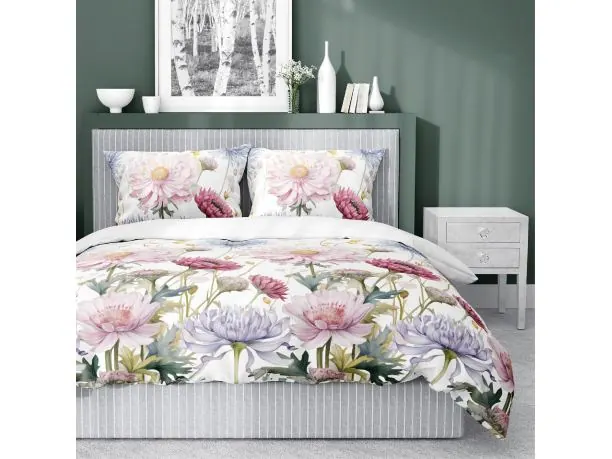 Pościel satynowa 160x200+2/70x80 kolorowe astry wz. 5482 a detexpol