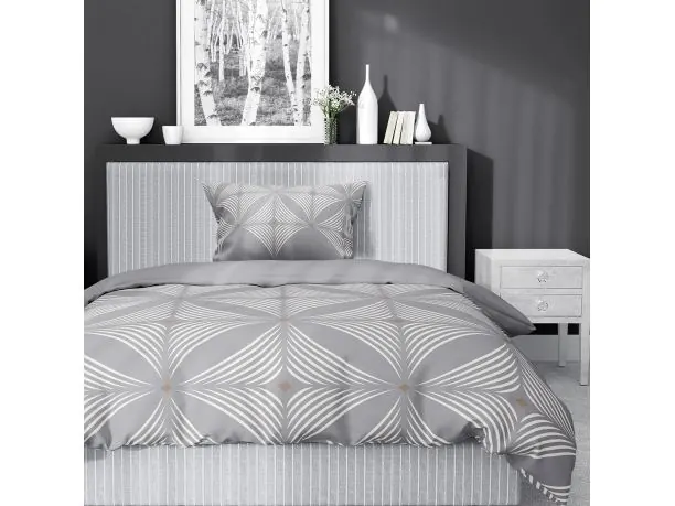 Pościel satynowa 140x200+1/70x80 szary wzorek wz. 5483 b detexpol