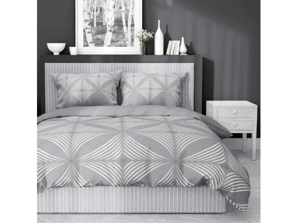 Pościel satynowa 220x200+2/70x80 szary wzorek wz. 5483 b detexpol