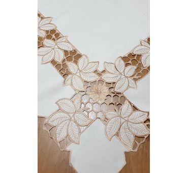 Bieżnik Haftowany - 85x85 - Listki - 0025 - beż, krem