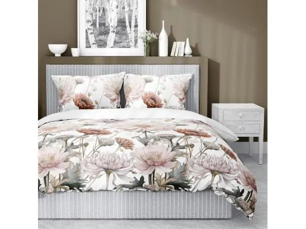 Pościel satynowa 160x200+2/70x80 brązowe astry wz. 5482 b detexpol