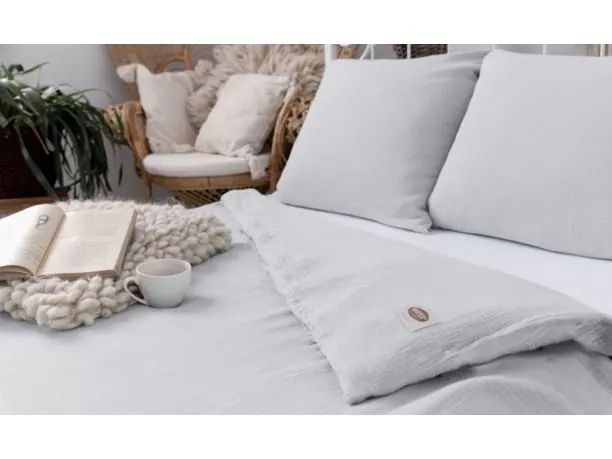 Pościel z muślinu 140x200 +1/70x80 jednobarwna jasny popiel muślinowa