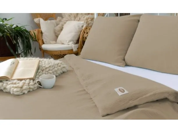 Pościel z muślinu 140x200 +1/70x80 jednobarwna ciemny beżowy muślinowa 017