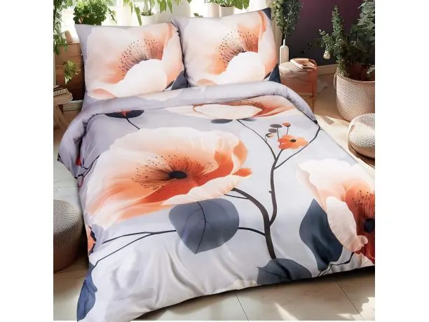 Pościel satynowa 220x200 +2/70x80 pomarańczowa fantazja satynlove premium 12409