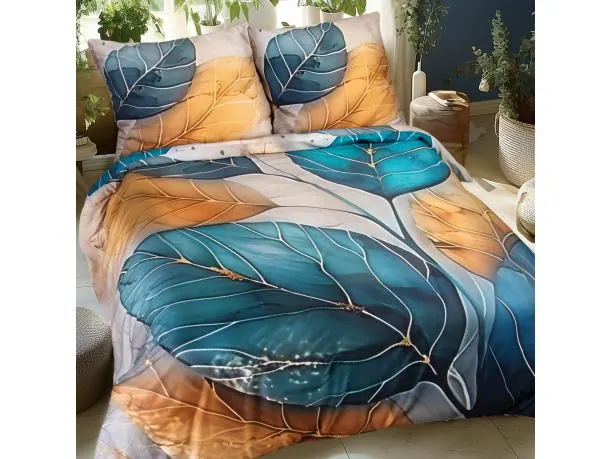 Pościel satynowa 220x200 +2/70x80 jesienne liście satynlove premium 12411