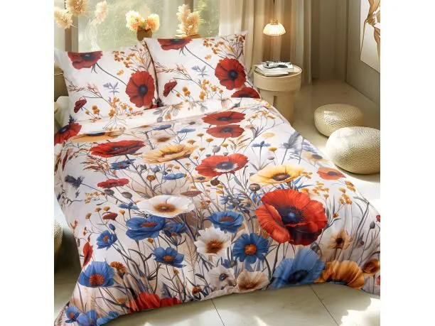 Pościel satynowa 180x200 +2/70x80 kolorowa łąka satynlove premium 12412