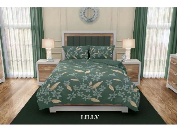 Pościel satynowa 160x200+2/70x80 Lily Silver collection miętowe kwiatuszki