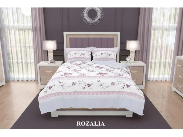 Pościel satynowa 160x200+2/70x80 Rozalia Silver collection herbaciane różyczki