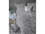 Elegancka pościel perkalowa 220x200 z lamówką – 100% bawełna szara kratka + 2 poszewki + torba