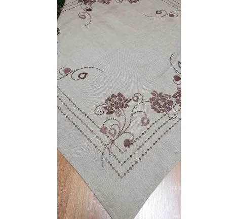 Bieżnik Haftowany - Bruna - 85x85 - Brązowa Róża