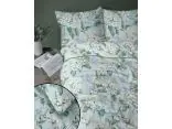 Pościel z perkalu 160x200 + 2/70x80 z lamówką + torba, kwiaty na miętowe tle Lame Percale 5589 a