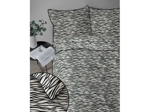 Pościel perkalowa 160x200 + 2/70x80 z lamówką + torba, biało czarne fale Lame Percale 5591 b