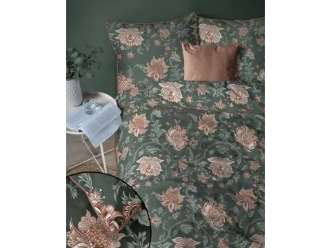 Pościel perkalowa 220x200 + 2x70x80 bawełna z lamówką i torbą – orient zielony