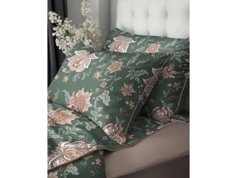 Pościel perkalowa 220x200 + 2x70x80 bawełna z lamówką i torbą – orient zielony