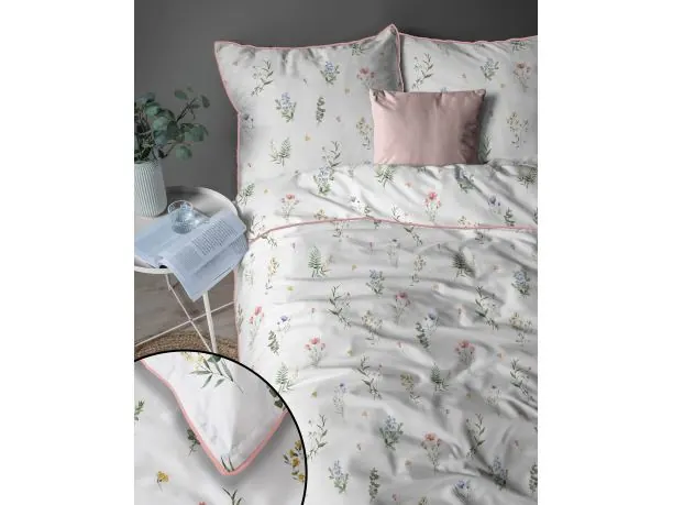 Elegancka pościel z perkalu 220x200 + 2/70x80 z dekoracyjną lamówką + torba romantyczna Lame Percale 5239 b