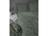 Pościel z perkalu 220x200 + 2/70x80 z lamówką + torba, listki na zielonym tle Lame Percale 5588 a