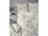 Pościel z perkalu 220x200 + 2/70x80 z lamówką + torba, biało oliwkowe kwiaty Lame Percale 5589 b