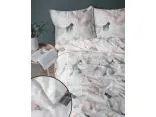 Pościel perkalowa 220x200 z lamówką – 100% bawełna morelowo-miętowe piwonie + 2 poszewki + torba