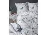 Pościel perkalowa 220x200 z lamówką – 100% bawełna niebiesko-szare piwonie + 2 poszewki + torba