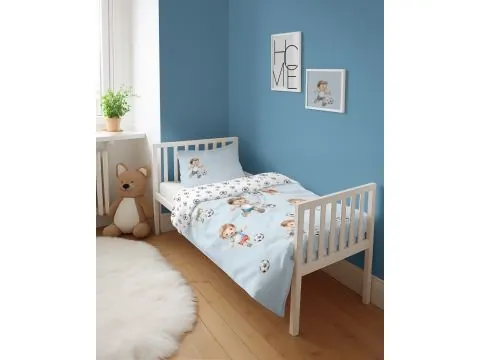 Pościel dziecięca bawełniana 100x135 + 40x60 chłopiec piłka – niebieska do łóżeczka
