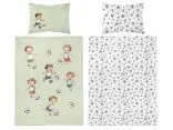 Pościel z bawełny 100x135 + 40x60 chłopczyk z piłką na zielonym tle do łóżeczka 5142 b