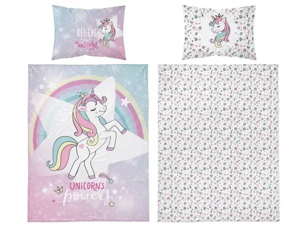 Pościel z bawełny 100x135 + 40x60 pony dla dzieci do łóżeczka 5133 a różowo wrzosowa