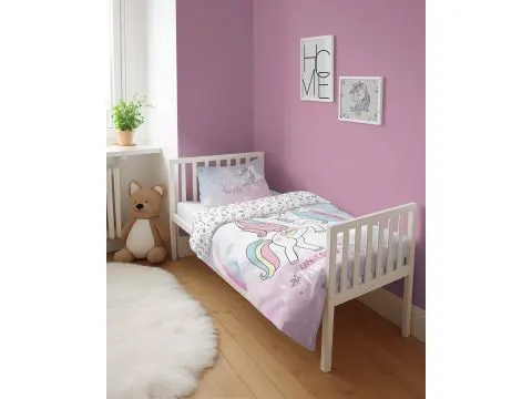 Pościel dziecięca bawełniana 100x135 + 40x60 Pony – różowo-wrzosowa do łóżeczka