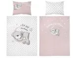 Pościel z bawełny 100x135 + 40x60 śpiący misio na różowym tle dla dzieci do łóżeczka 3944 b