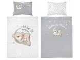 Pościel z bawełny 100x135 + 40x60 śpiący misio na szarym tle dla dzieci do łóżeczka 3944 a
