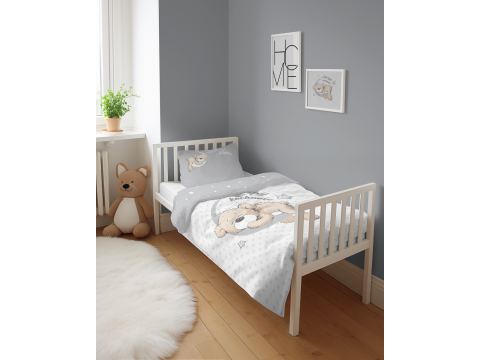 Pościel z bawełny 100x135 + 40x60 śpiący misio na szarym tle dla dzieci do łóżeczka 3944 a Pościel z bawełny 100x135 + 40x60 śpiący misio na szarym tle dla dzieci do łóżeczka 3944 a