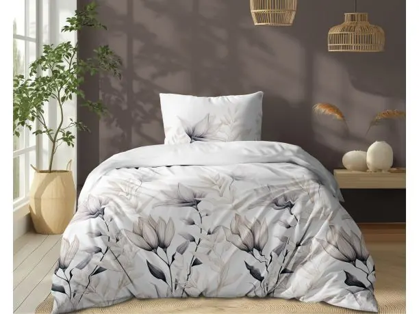 Pościel z bawełny 140x200 +1/70x80 beżowe kwiaty wz. 5494 a