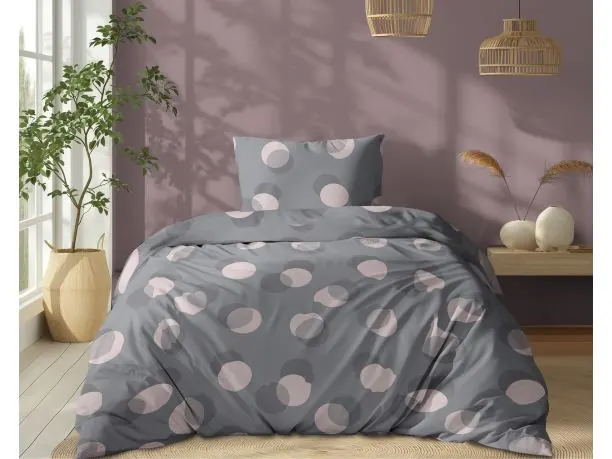 Pościel z bawełny 140x200 +1/70x80 szaro różowe kółka wz. 5495 b