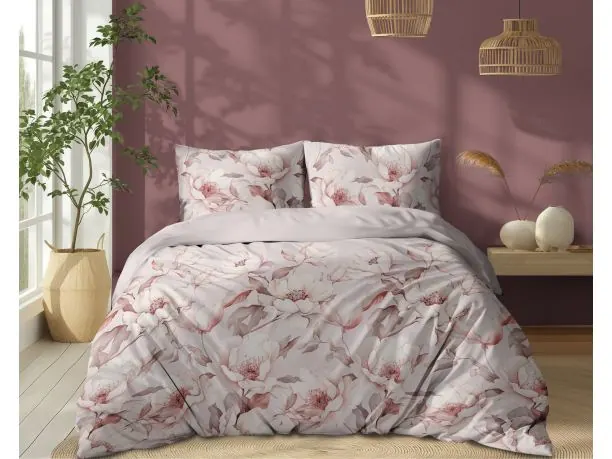 Pościel z bawełny 160x200 +2/70x80 kwiatowa cisza biało różowa wz. 5501 b