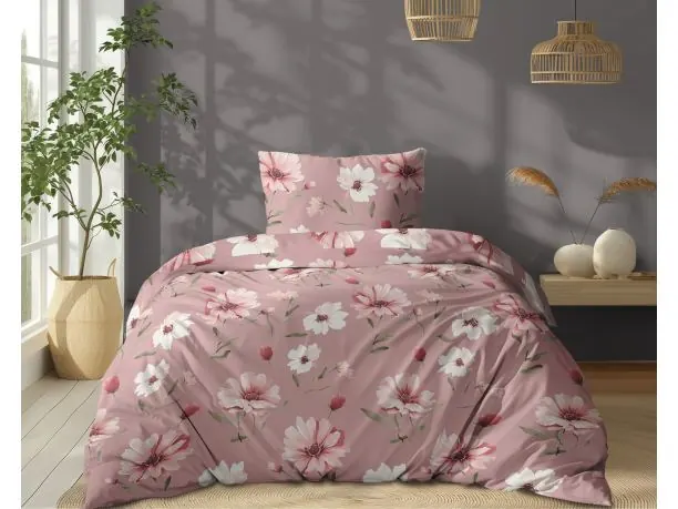 Pościel z bawełny 140x200 +1/70x80 słodki różowy kwiat wz. 5502 a