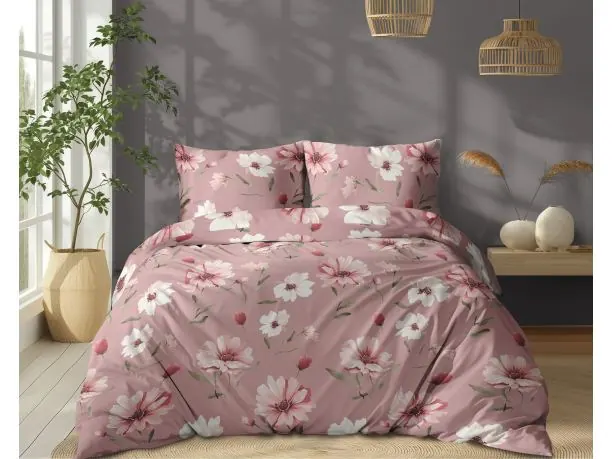 Pościel z bawełny 160x200 +2/70x80 słodki różowy kwiat wz. 5502 a