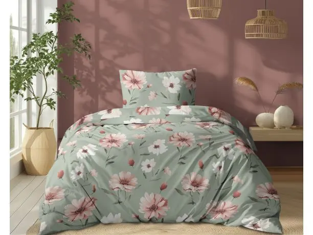 Pościel z bawełny 140x200 +1/70x80 słodki miętowy kwiat wz. 5502 b