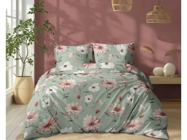 Pościel z bawełny 160x200 +2/70x80 słodki miętowy kwiat wz. 5502 b