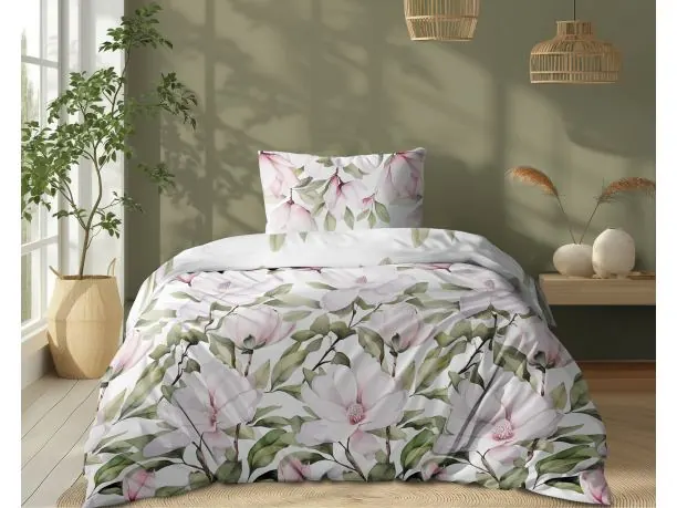 Pościel z bawełny 140x200 +1/70x80 różowy dotyk magnoli wz. 5505 a