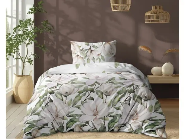 Pościel z bawełny 140x200 +1/70x80 zielony dotyk magnoli wz. 5505 b