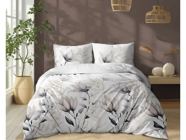 Pościel z bawełny 220x200 +2/70x80 beżowe kwiaty wz. 5494 a