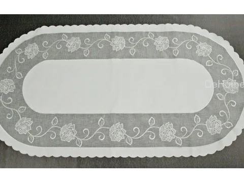 Bieżnik nakładka - owal z rożą biały - 60x120 cm - wz. 822